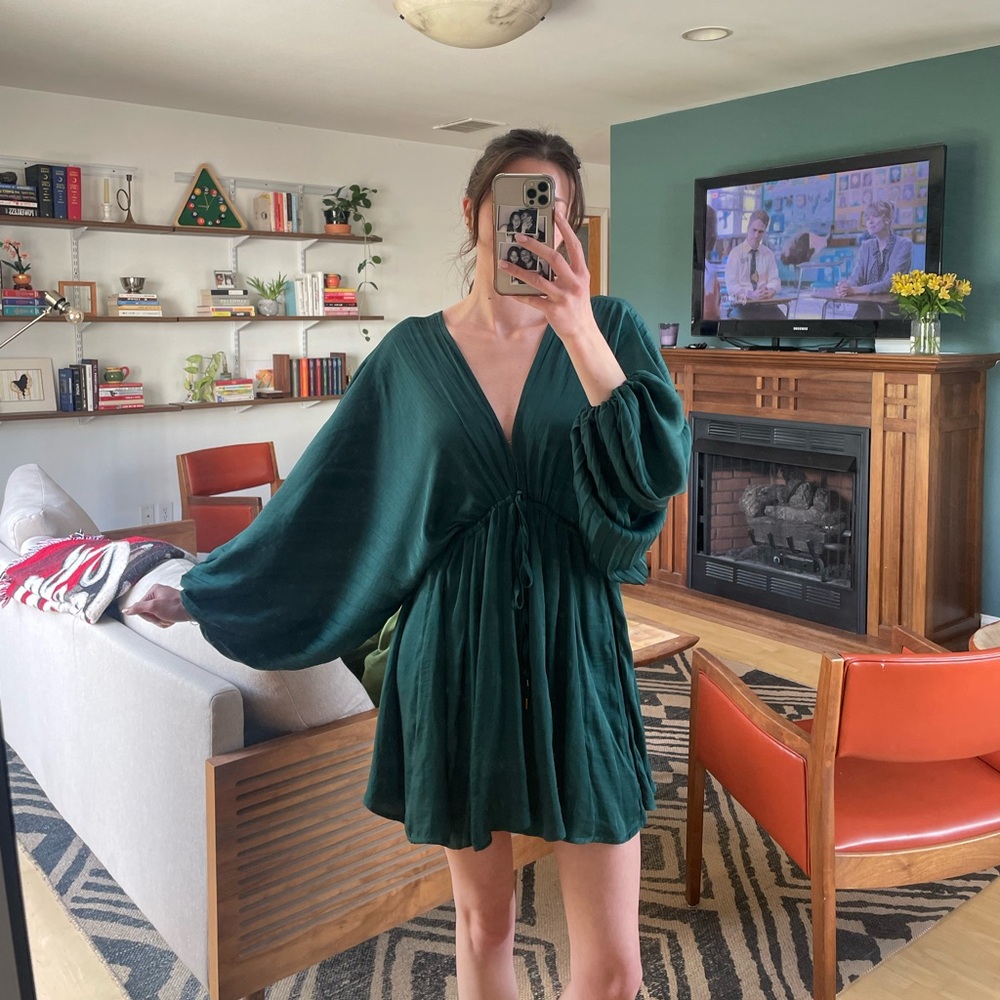 Free People Green V-Neck Babydoll Dress